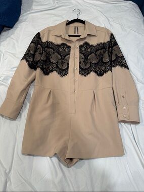 Anthropologie Romper with Black Lace Accent